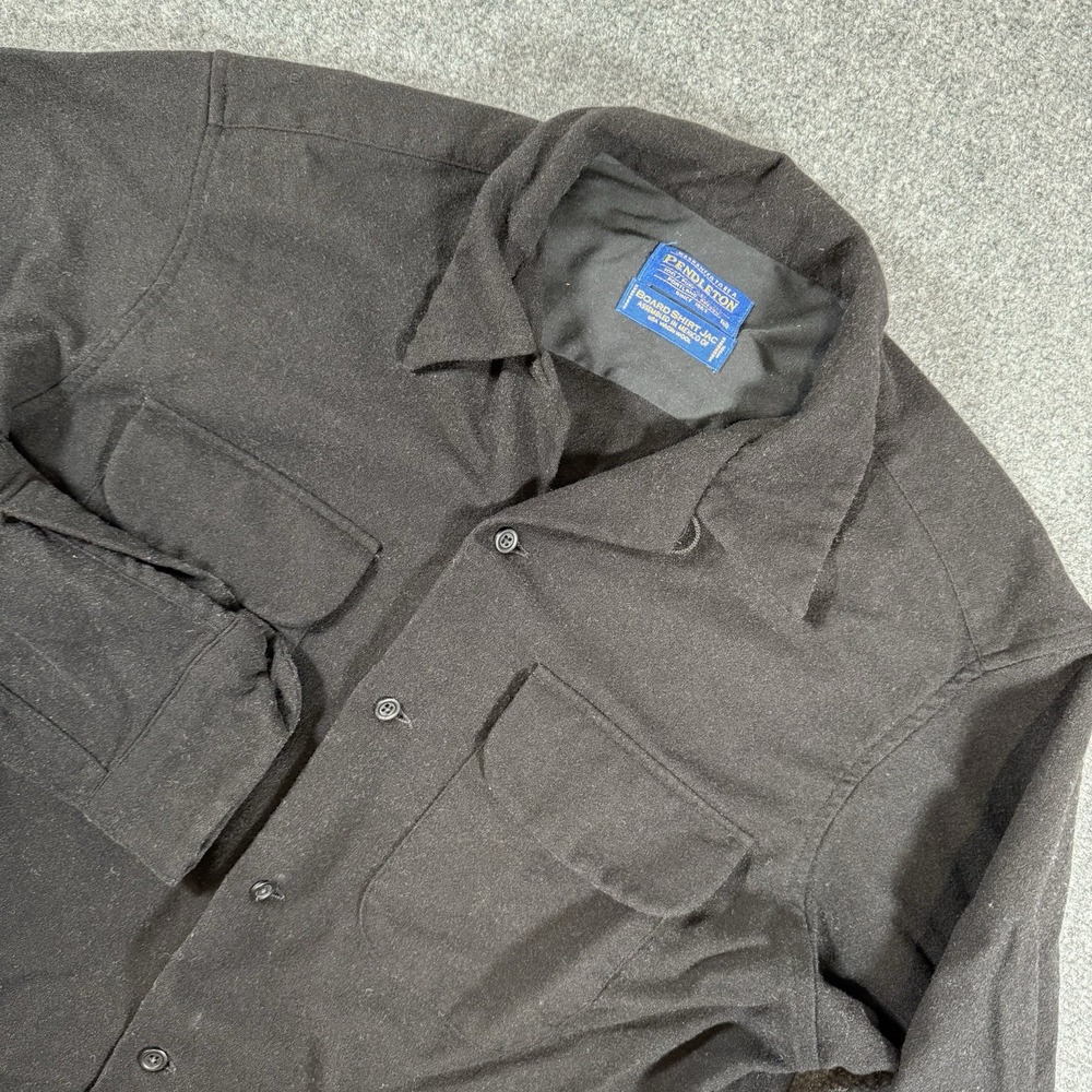 Vintage Pendleton Board Shirt Jac Mens Medium Solid Black Wool Loop Long Sleeve